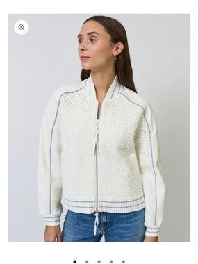 Central Park West Cream Knit Jacket with blue trim detail  - M